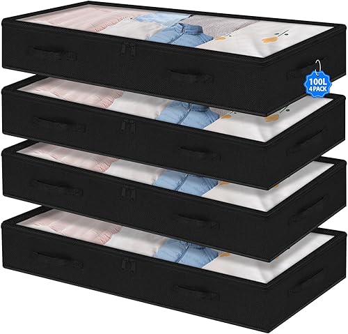 Contenedores de almacenamiento debajo de la cama con tapas, juego de 2 contenedores de almacenamiento de bajo perfil debajo de la cuna con 3 asas,