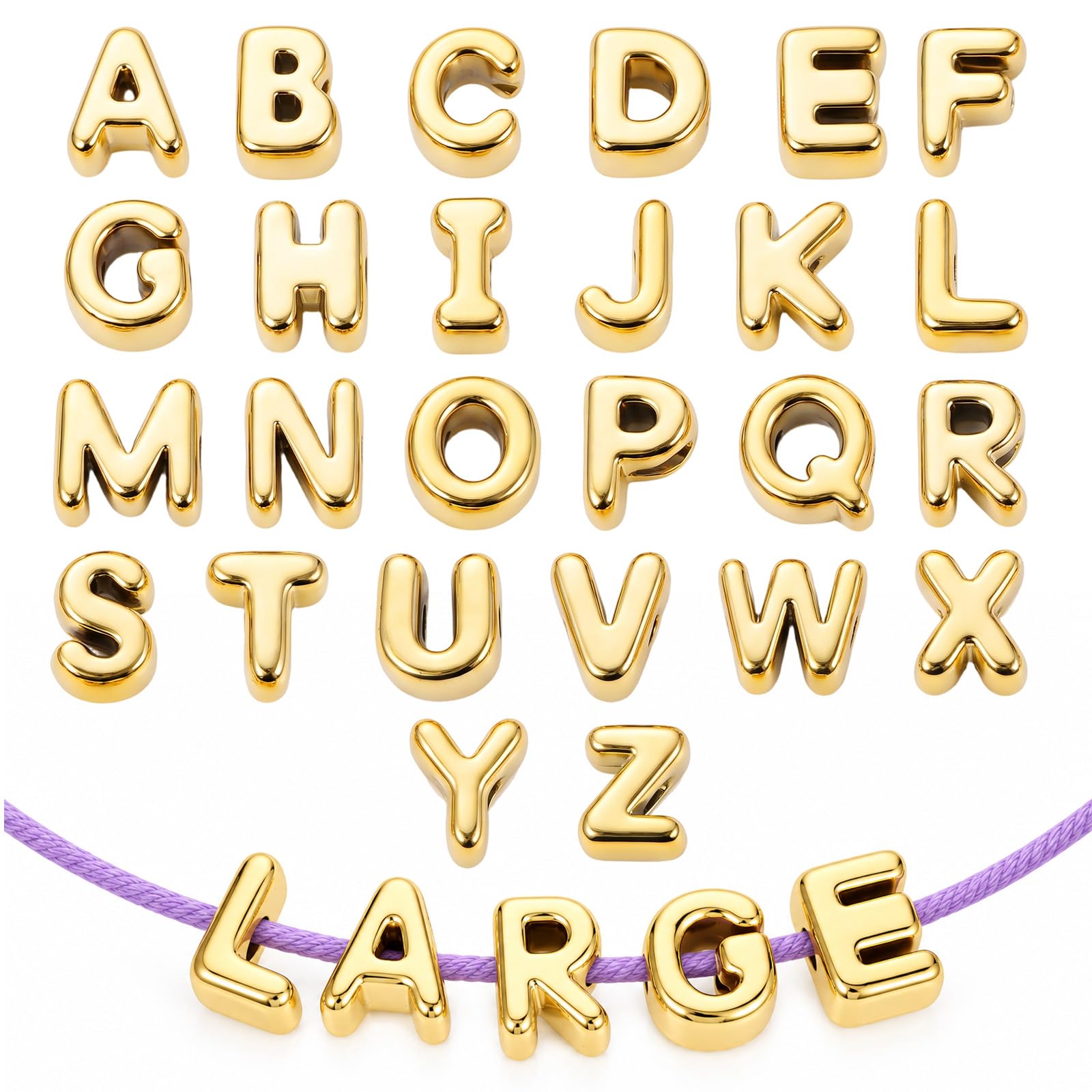 26Pcs Chunky Letter Beads, Gold Acrylic Alphabet Beads Large Hole A-Z