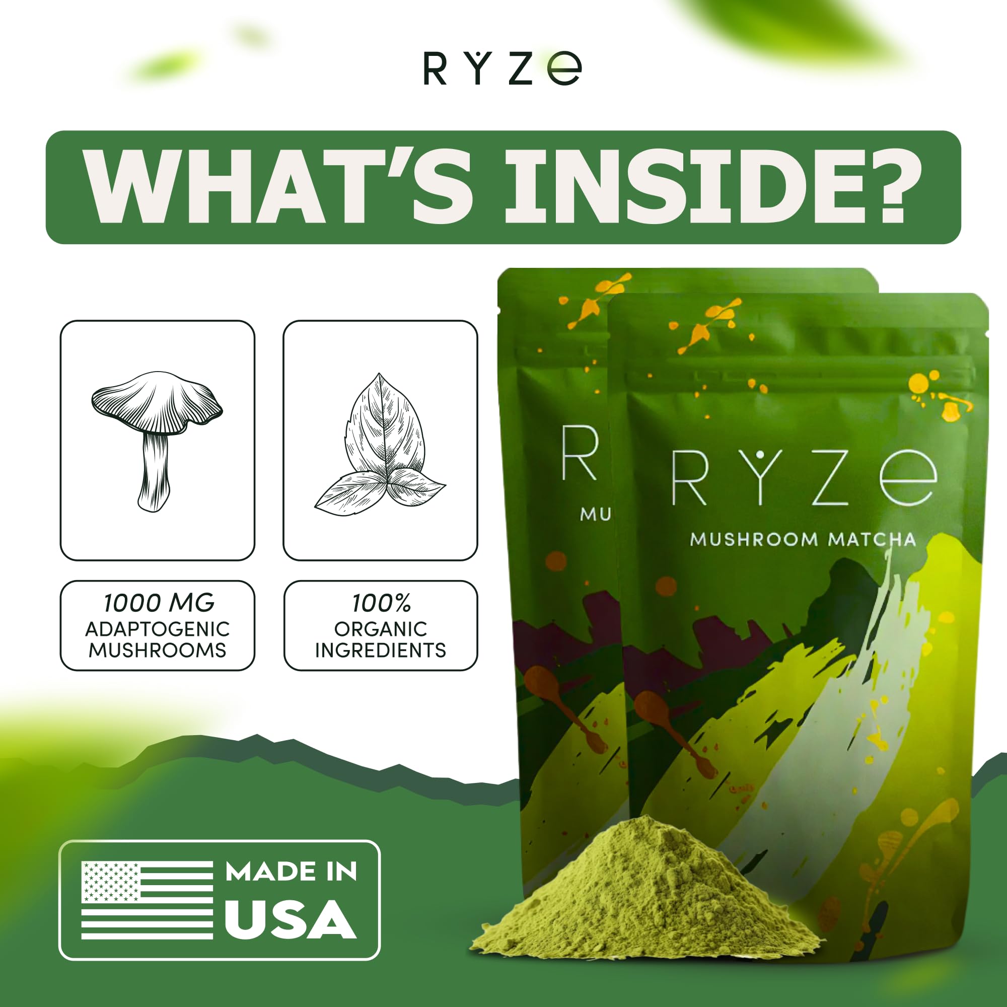 RYZE SUPERFOODS Mushroom Matcha Starter Kit USDA Organic with 6 Adaptogenic Mushrooms and Ceremonial-Grade Matcha Energy Focus Digestion — view 6