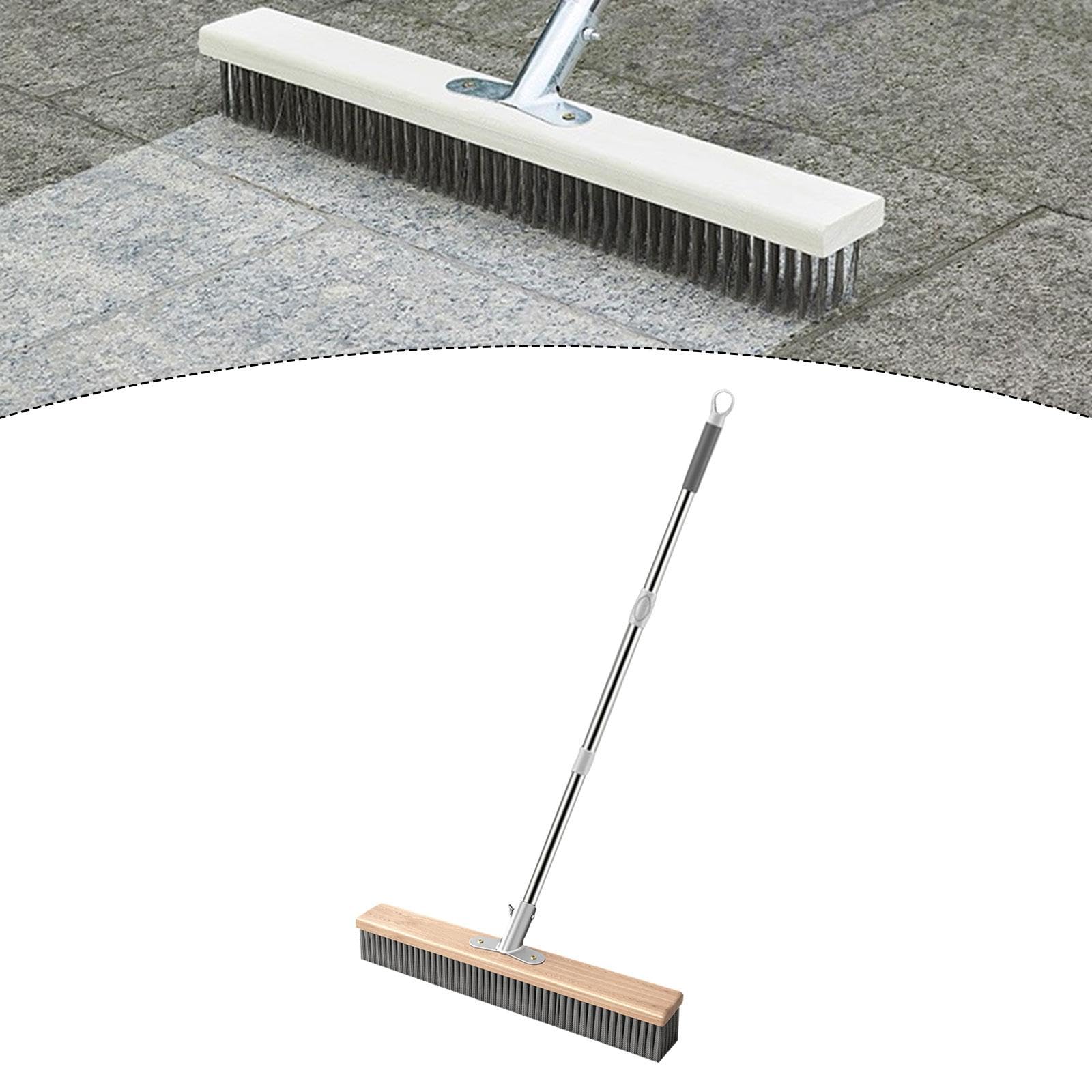 Generic Spazzola per Pavimenti con Manico Lungo in Filo di Acciaio Inossidabile, Scopa per Terrazze con Asta Telescopica per Rimuovere Macchie Difficili, 50 Cm