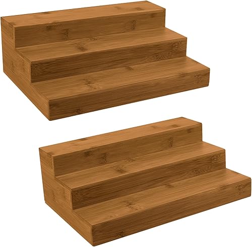 Miniatura 8 de MillTu Organizador de especias de bambú para gabinete, estante de especias de 3 niveles para almacenamiento y organizador de cocina (paquete de 2,