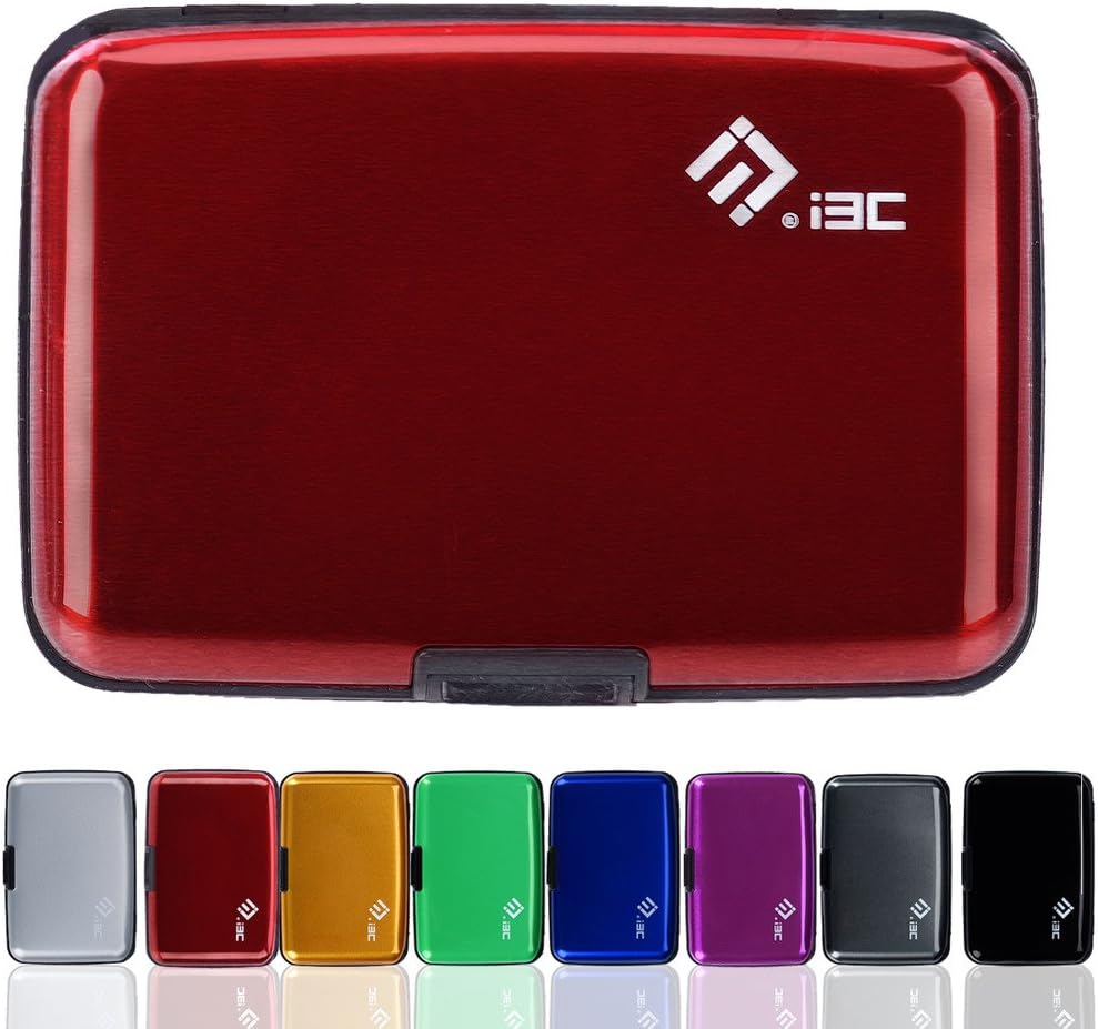 RFID Credit Card Case, I3C RFID Blocking Credit Card Holder Wallet Protector Case Aluminum Wallet Case for Credit Card Security Red