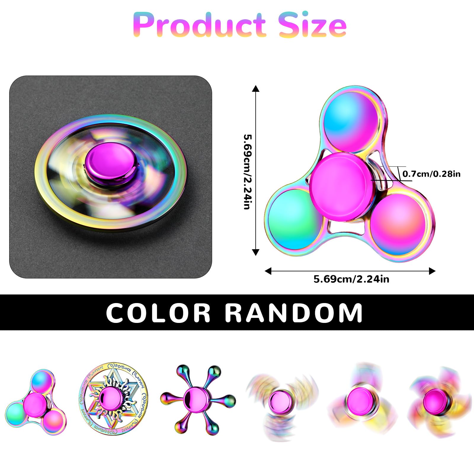 SCIONE 6 Pezzi Set di Fidget Spinner in Metallo – Giocattoli Sensoriali Lisci e Durevoli per Alleviare Stress e Ansia, Rotazione di 3-5 Minuti, per Bambini e Adulti (Colori Arcobaleno)