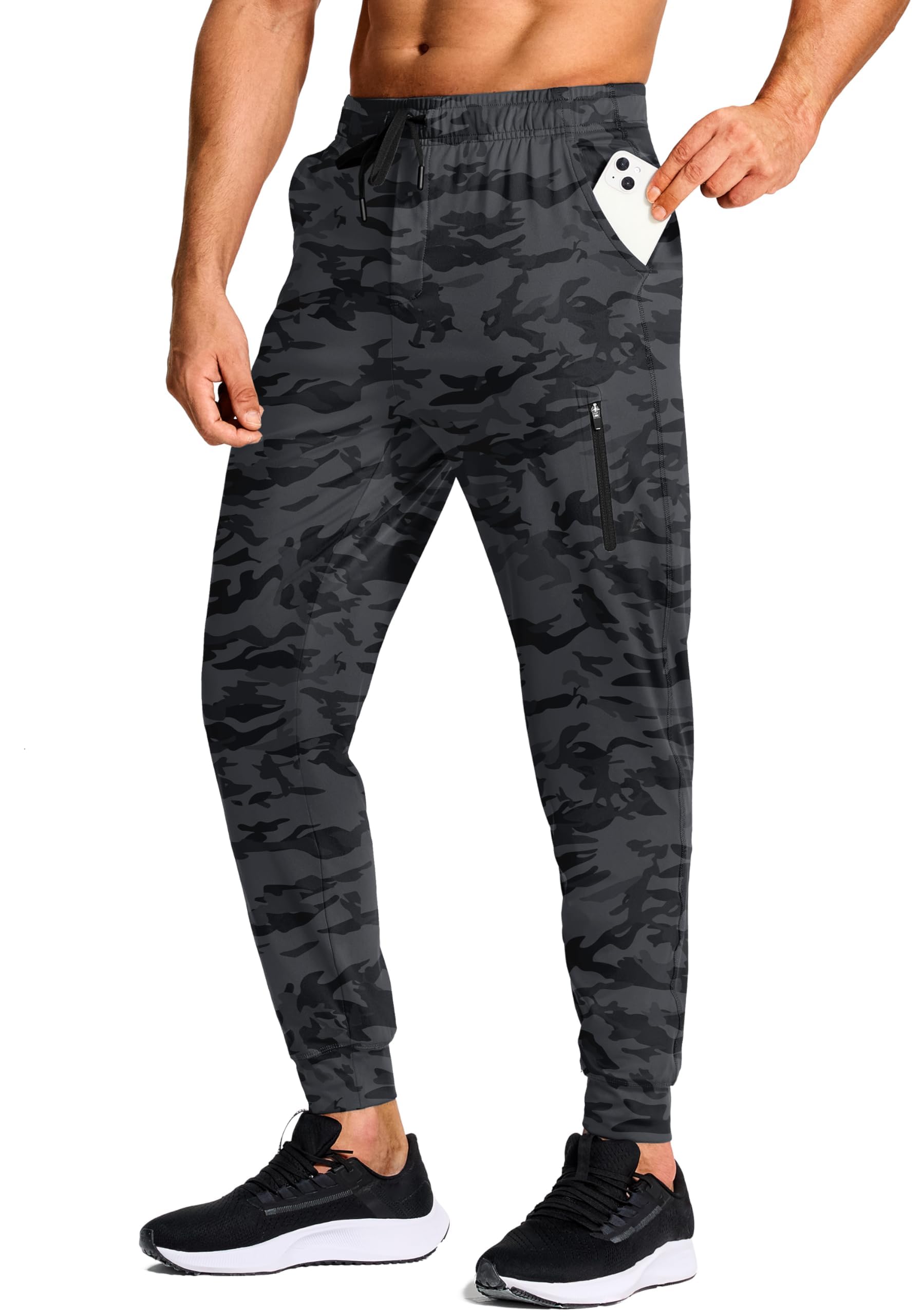 Men's Athletic Joggers Stretch Sweatpants with Zipper Pockets Running Workout Gym Track Golf Pants for Men