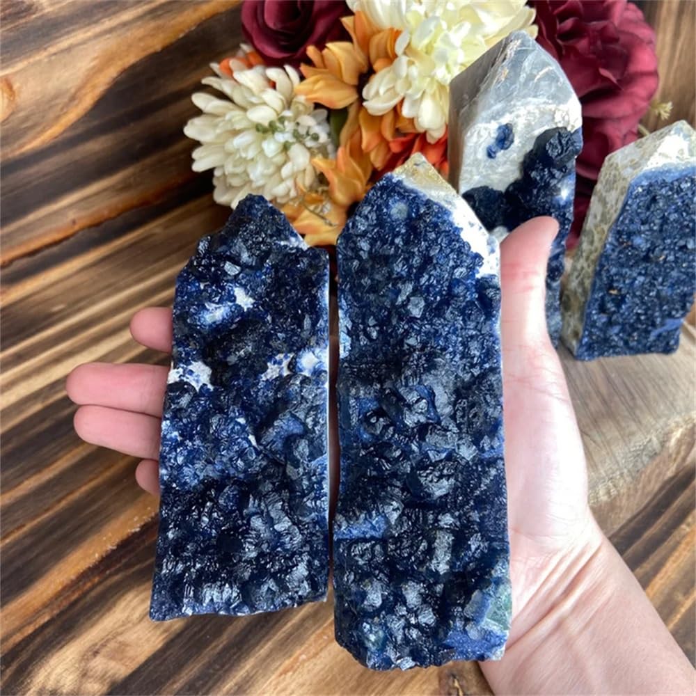 1 Stück 100–200 g, extrem seltener Blaubeer-Fluorit-Kristall-Cluster-Turm – groß mit weißem Quarzturm, tiefblau-violette Farbe Gemstone Stone