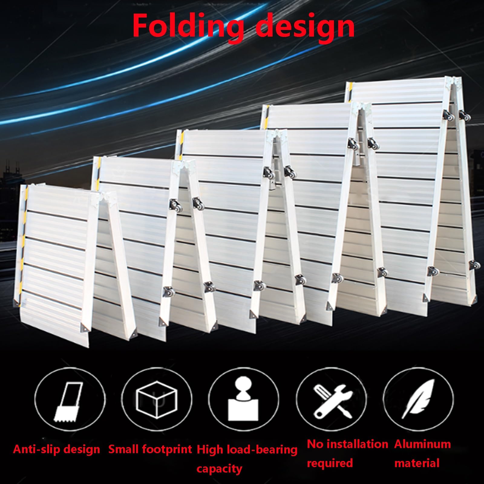 Rampy do skuterów inwalidzkich, Rampa dla wózków inwalidzkich Składana 4 koła Aluminiowe antypoślizgowe schody Próg drzwi Wiele rozmiarów(262x75cm)