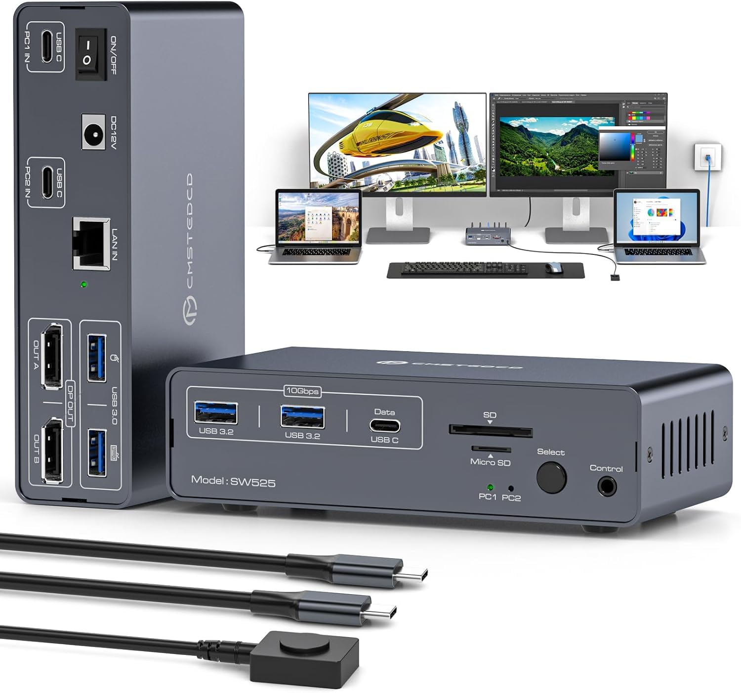 USB C Docking Station Displayport KVM Switch 2 Monitors 2 Co
