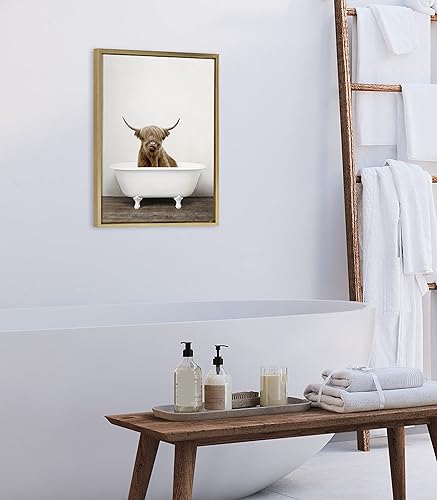 Miniatura 4 de Kate and Laurel Sylvie Highland Cow in Tub - Lienzo enmarcado para pared, diseño de vaca de las tierras altas por Amy Peterson Art Studio, 18 x 24