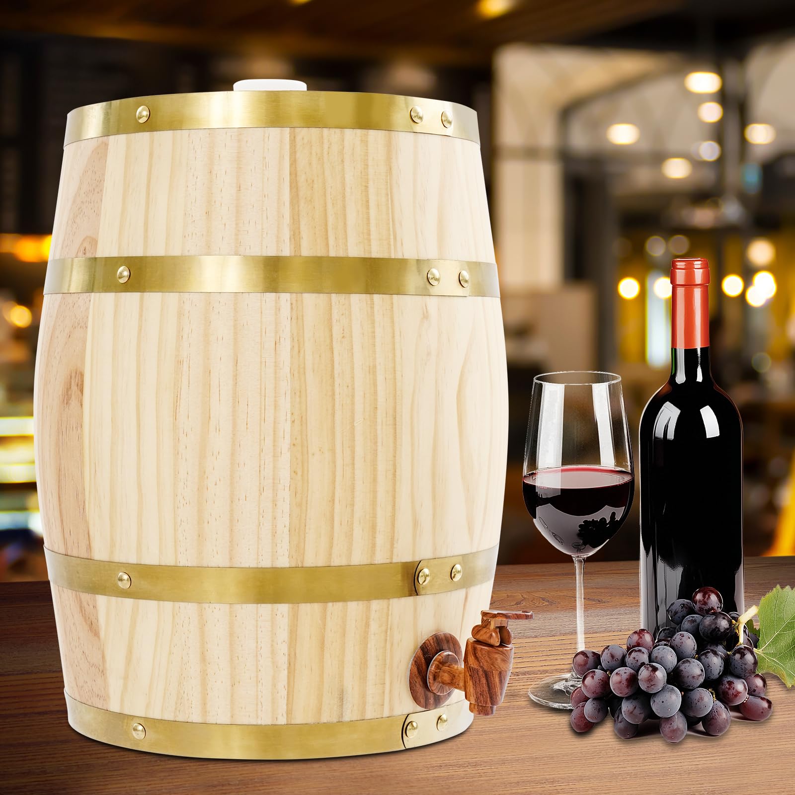 Distributeur de boissons, tonneau en bois de 10 l, avec robinet, tonneau de vin en pin pour le stockage du vin, du whisky