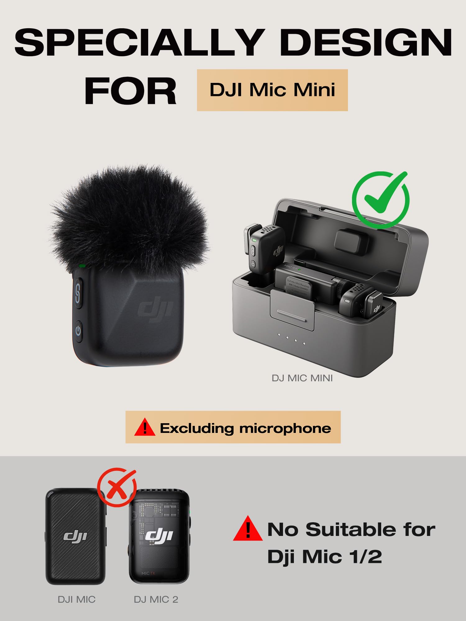 SUNMON Microphone Pop Filter, Mic Cover Furry Foam for DJI Mini Microphone (2PCS/Black)