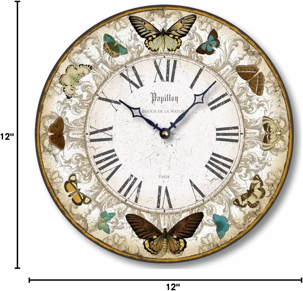 Item C8221 Vintage Style Butterflies Wall Clock (12 Inch Diameter)