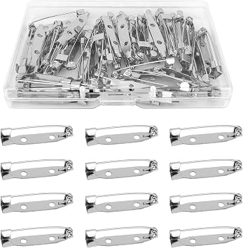 50 Pcs Silver Bar Pins, Safety Pins - Secure Back Clasp - Reliable Brooch Pins for Various Uses Locking Pins Backs Safety Clasp Brooch 32MM, Silver