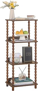 Book Shelf, 4-Tier Bookshelf with Storage, Small Bookcase Display Shelves for Small Spaces, Bedroom, Living Room and Office with Solid Wood Legs (Rustic Brown)