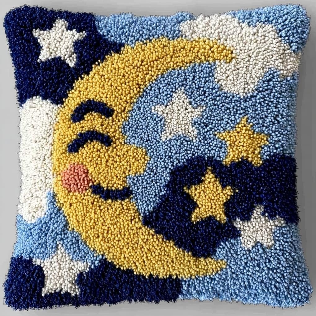 WallustrioaW Latch Hook Kit Cushion Latch Hook Kit,Cartoon Stars and Moon
