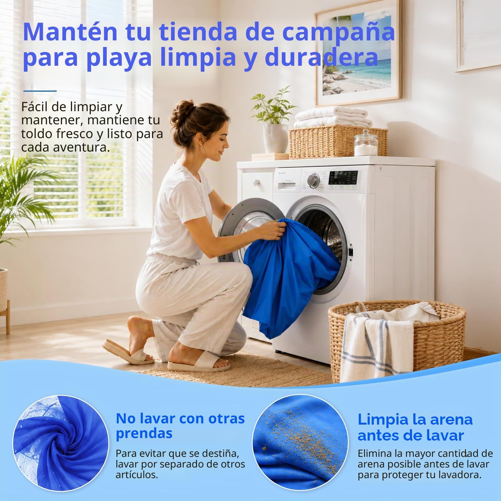 Tienda de Playa UPF50+ con Esterilla, Toldo Solar Antiviento Portátil | Refugio con Anclajes de Arena y Barras de Aluminio, Fácil Montaje para Camping, Playa y Picnic, 10x10FT Azul Oscuro