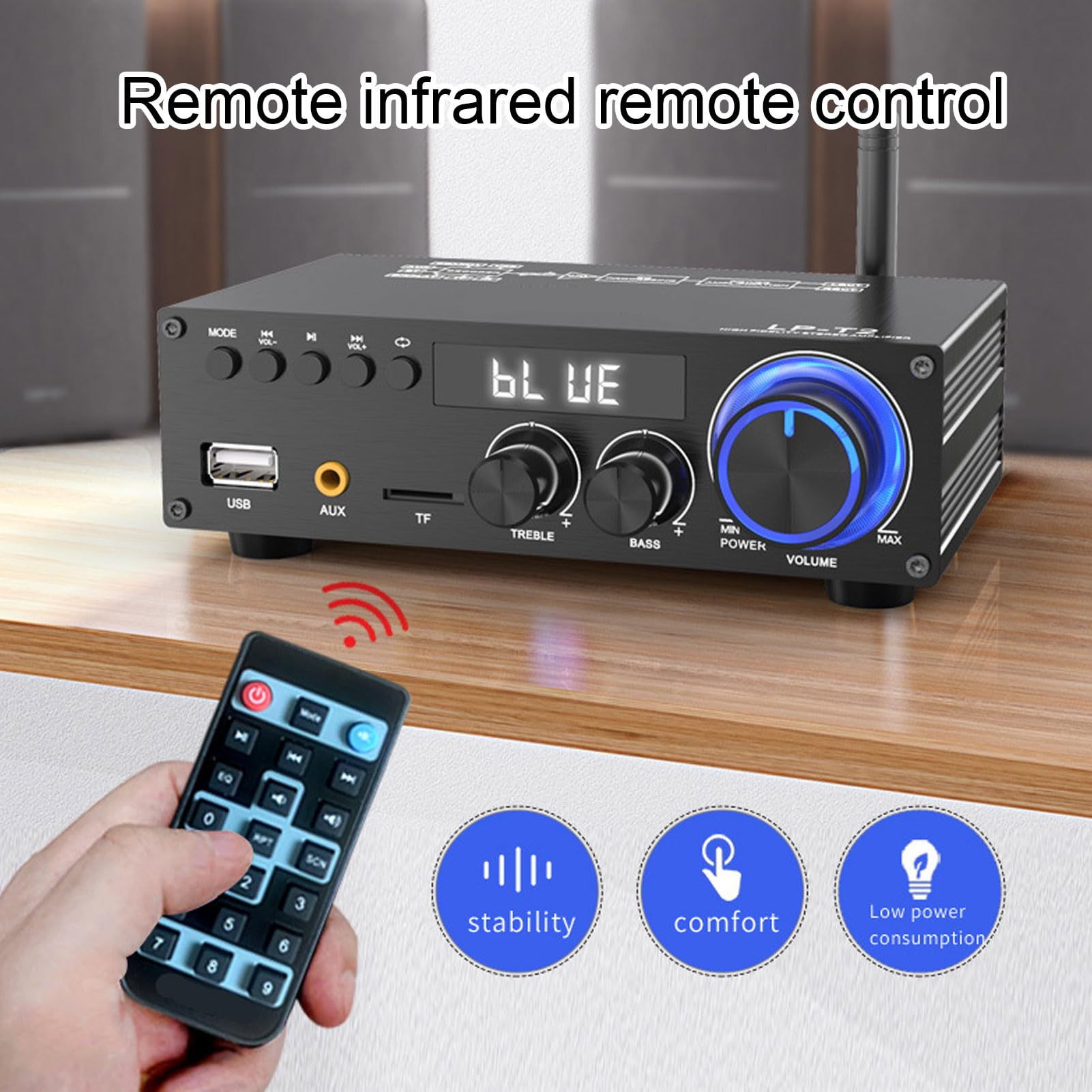 Annadue 2,1ch Bluetooth 5.1 Amplificatore 50wx2 RMS Ricevitore Stereo, HIFI con USB/SD/Aux/Coassiale, Controllo EQ, Remoto, Home Theater (Spina europea)