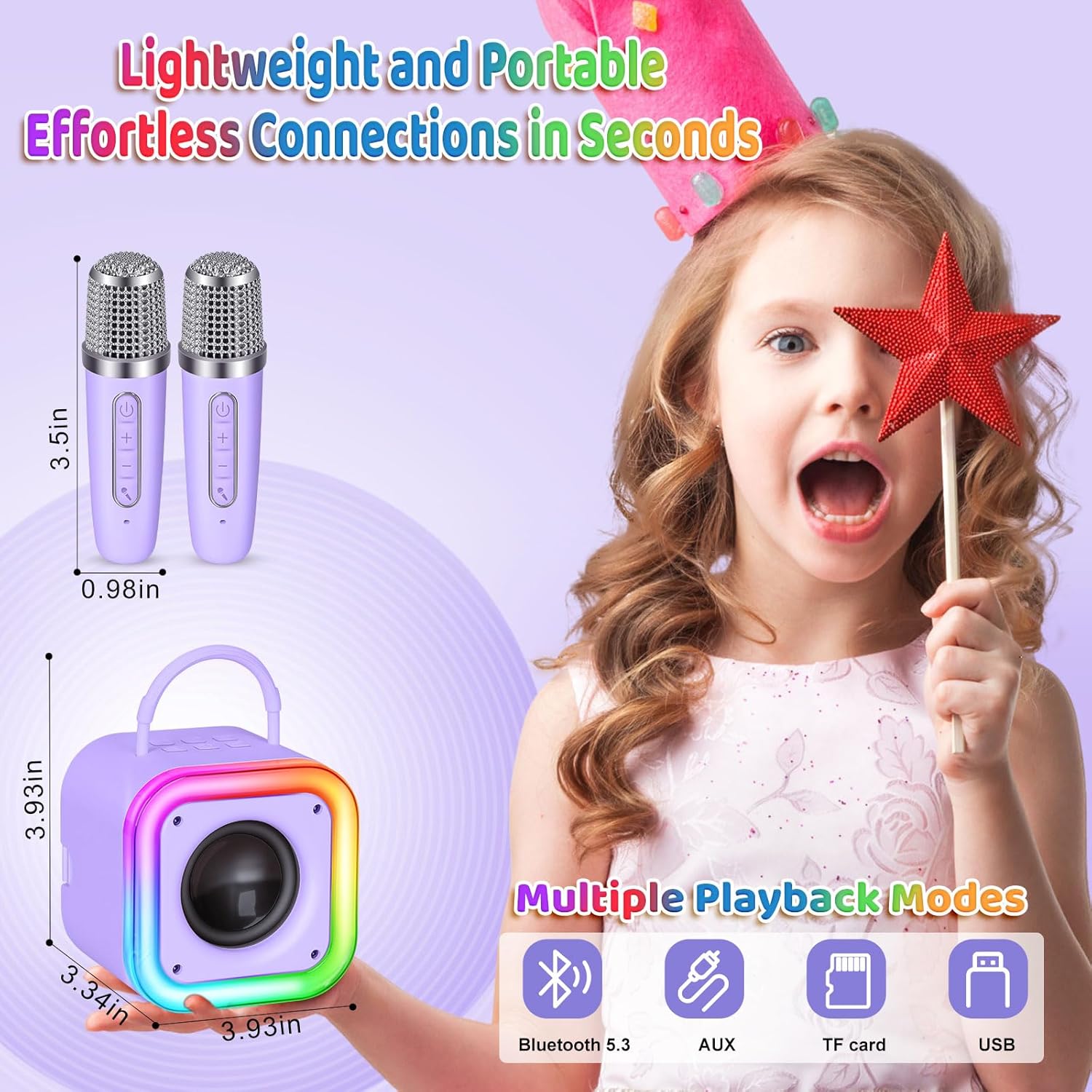 Mini Karaoke Machine for Kids, Girl Toys Gifts, Kids Karaoke Wireless Microphone for 4,5,6,7,8,9,10,11,12 Years Old Boys and Girls Christmas Party Gifts Toys (Purple) - Image 2