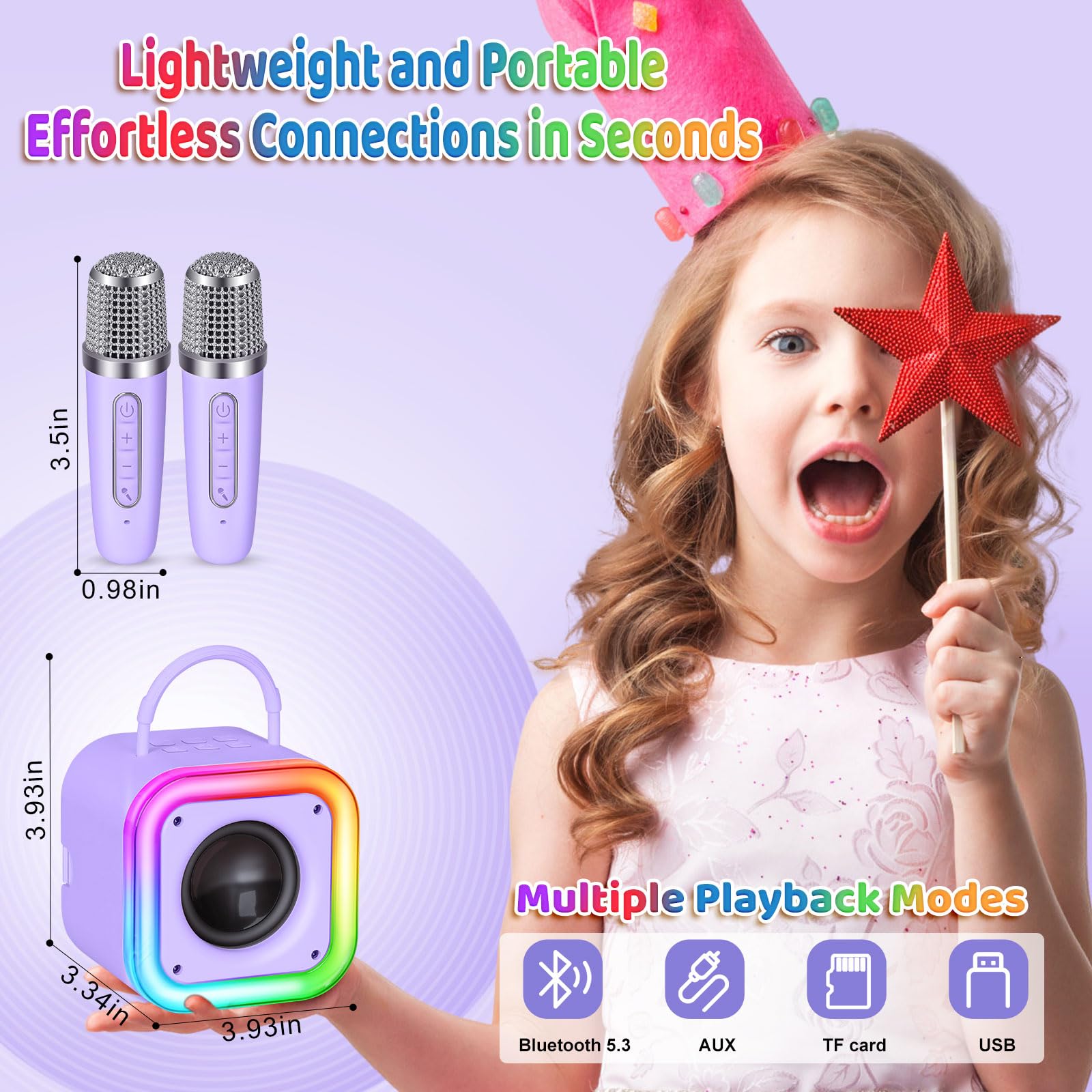 Mini máquina de karaoke para niños, regalos de juguetes para niñas, micrófono inalámbrico de karaoke para niños de 4, 5, 6, 7, 8, 9, 10, 11 y 12 años, regalos de fiesta de Navidad para niños y niñas 2