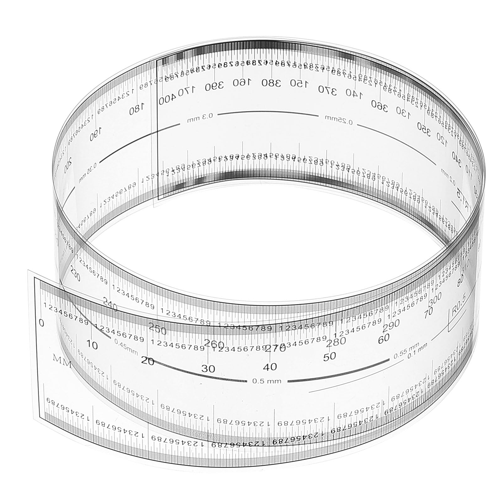 PATIKIL Film Flexible Ruler 40cm 0.1mm Scale with R Angle and Width Lines Clear PET Plastic Soft Folding Straight Ruler for Factory Transparent