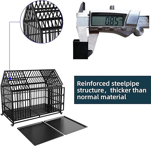 Miniatura 3 de Jaula para perros indestructible resistente de 54 pulgadas con alfombra, a prueba de escapes, con ruedas bloqueables, puerta doble de alta ansiedad