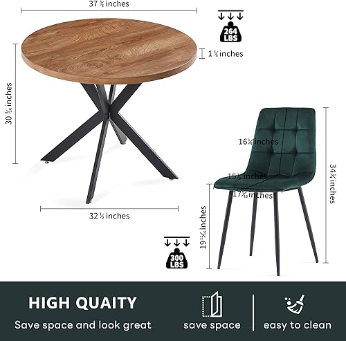 Miniatura 2 de Juego de mesa redonda de 37 pulgadas para 4 personas, juego de mesa de cocina moderno, mesa de comedor de madera sintética con sillas de comedor que