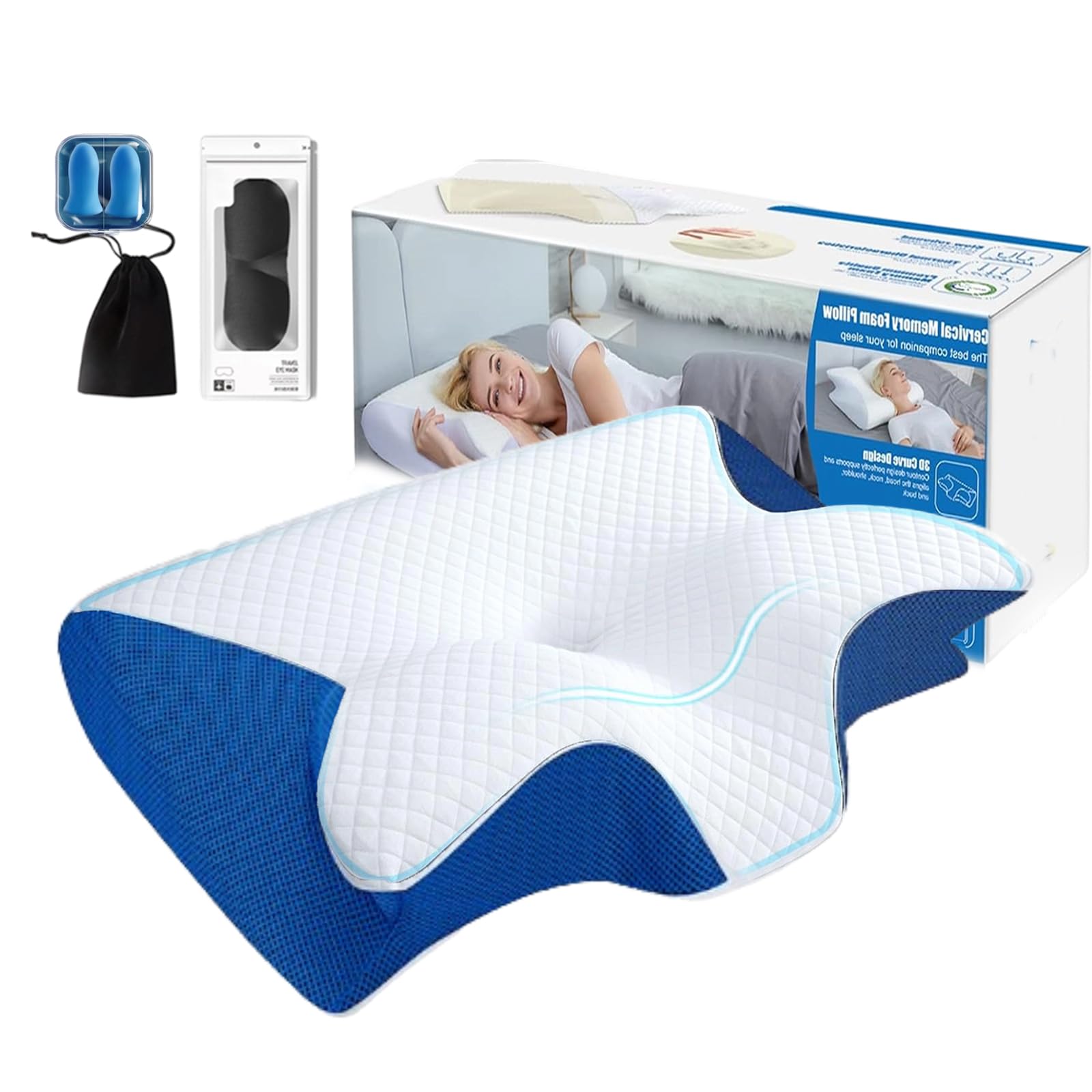 Somnora Align Pillow, Somnora Pillow for Neck Pain Relief, Memory Foam Neck Support Pillow, Orthopedic Cervical Ergonomic Side Sleeper Pillows for Side, Stomach, Back Sleepers Sleep Deeply (Blue)