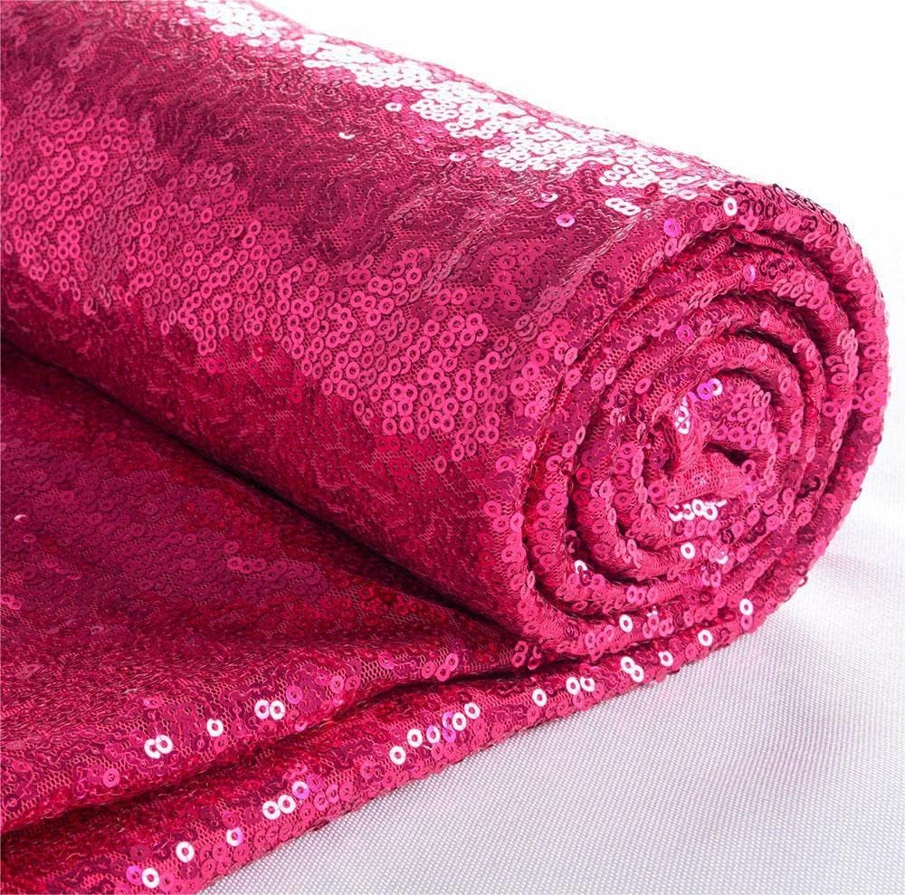 ShinyBeauty Fabric by The Yard 1 Yard Hot Pink Sequin Fabric Glitter Embroidery Fabric by The Yard Material for DIY Sewing Curtain Backdrop Tablecloth Table Linen Runner Clothes (Hot Pink)