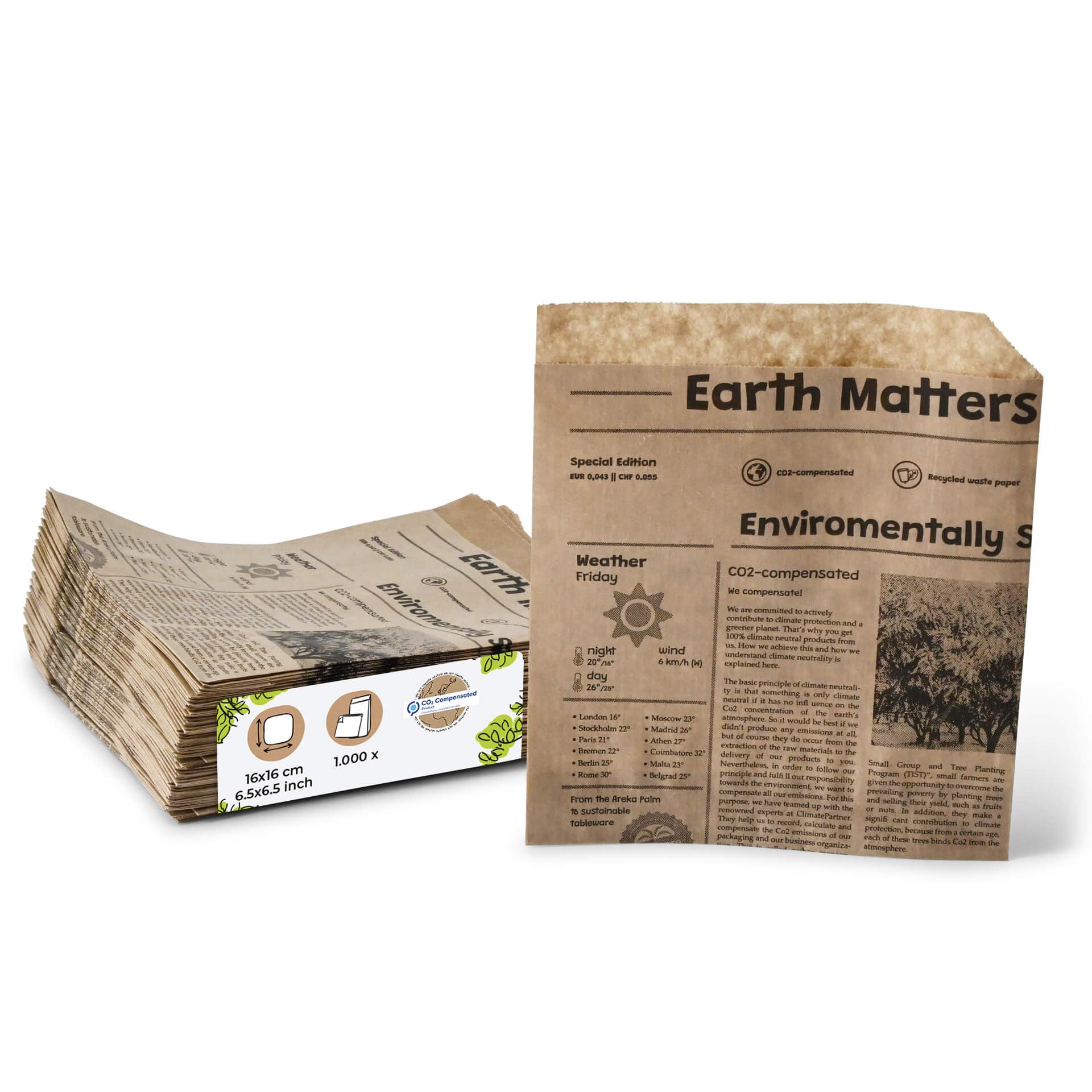 BIOZOYG Paper Snack Bags I Burger Wraps greaseproof I Kebab Bags biodegradable I Food Wrap Paper compostable I Kraft greaseproof Paper Bags unbleached I Burger Packing 16x16 cm I 1000 pieces, brown