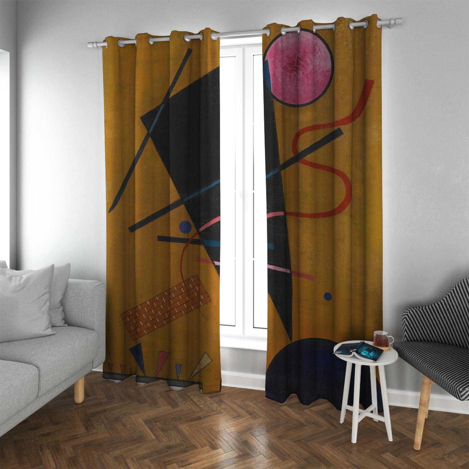 PARREN Rideau à Motif géométrique Mignon pour Cuisine Wassily Kandinsky Style Traitement de fenêtre isolé Thermique pour Salon Salle de Bain Khaki 107x160cm