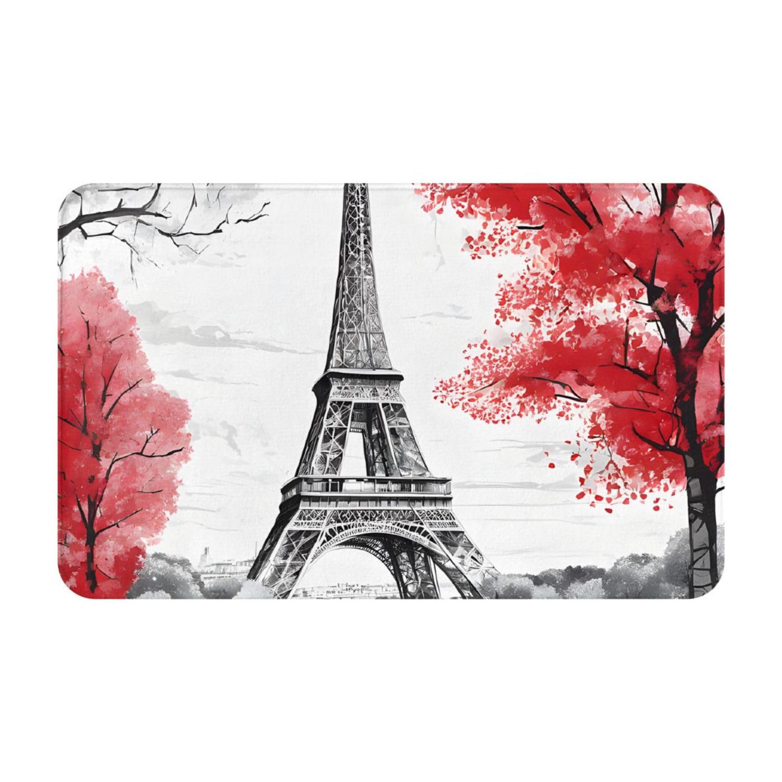 Paris Print Living Room Bathroom Kitchen Anti Slip and Absorbent Carpet, Indoor Entrance Door Muddy Floor Mat, Ultra Soft Washable Carpet 21x31.5 Inches