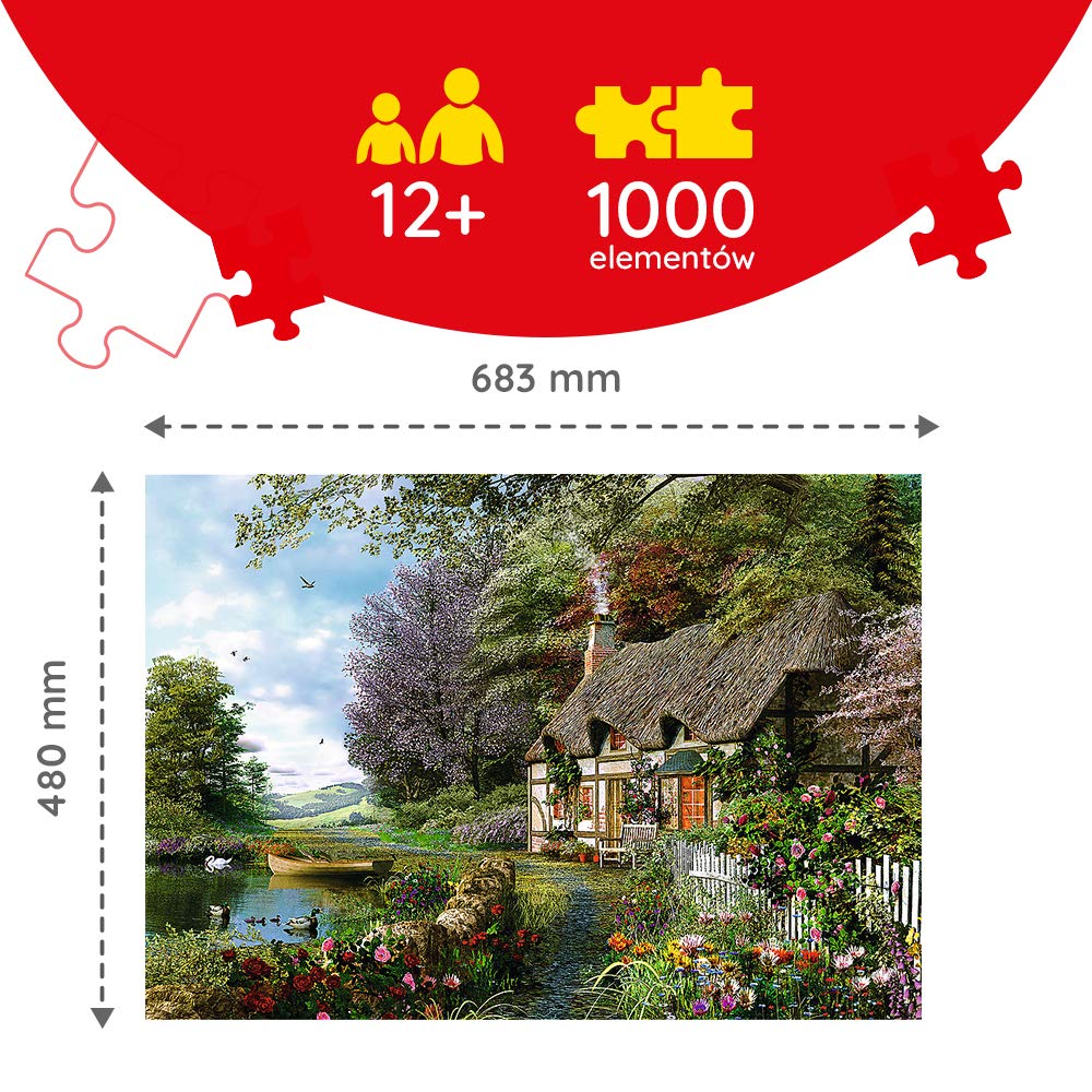 Trefl, Puzzle Uroczy Zakątek, 1000 Elementów, Las, Jezioro, Wiejski Dom, Chatka, Kwiaty, Drzewa, Układanka DIY, Kreatywna Rozrywka, Zabawa, Prezent, Puzzle Klasyczne dla Dorosłych i Dzieci od 12 Lat
