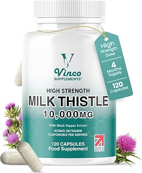 Milk Thistle High Strength 10000mg - 400mg Silymarin per Capsule - 120 Capsules with Black Pepper Extract - 4 Months Supply - Vegan Herbal Food Supplement