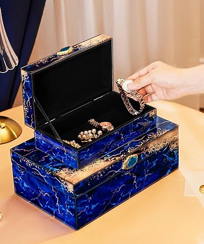 Miniatura 9 de Homde Caja de almacenamiento decorativa de cristal juego de 2 cajas para decoración del hogar, organizador grande con tapas para decoraciones