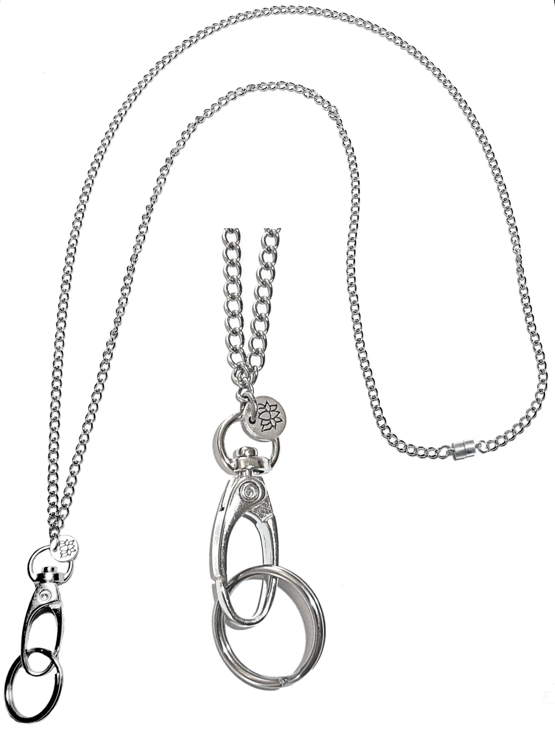 Hidden Hollow Beads Strong Stainless Steel Chain Breakaway Lanyards for ID Card Badge Holder, Women Teacher Nurse Cruise Key Keychain