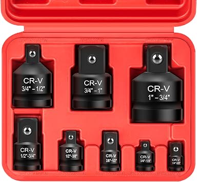 8PCS Impact Socket Adapter and Reducer Set, 1/4" 3/8" 1/2" 3/4" 1" Inch Square Drive Wrench Adapter, CR-MO Steel, for Drill, Breaker Bar, Ratchet Drive, Christmas Stocking Stuffers for Adults