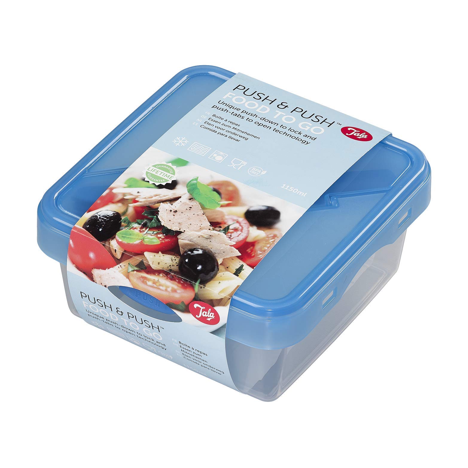 Tala Push & Push BPA Free Plastic Food Storage Container with Cutlery, 1150ml