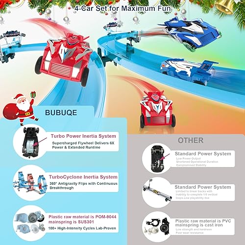 Miniatura 2 de Juego de pista de carreras de autos de juguete con 4 autos de carreras de ranura fundidos a presión de alta velocidad, bucles de 360°, giros