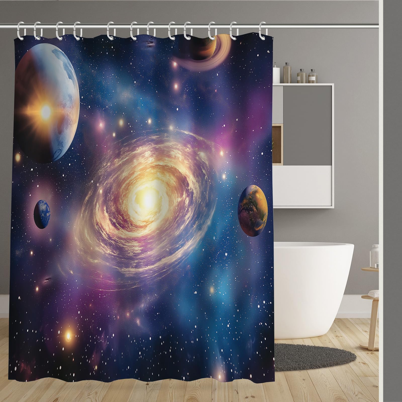 Rideau de douche en tissu polyester de qualité supérieure 180x200cm avec 12 crochets
