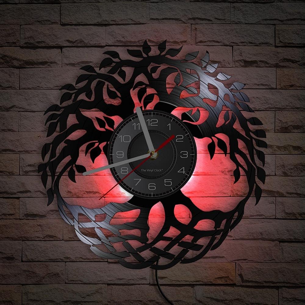 Celtic Tree of Life LED Wall Clock 7 Colors Changing, Silent Non Ticking Quartz Battery Operated Wall Watch Clock Vintage Decorative Analog Night Light Wall Clock Housewarming Gift(12inch)