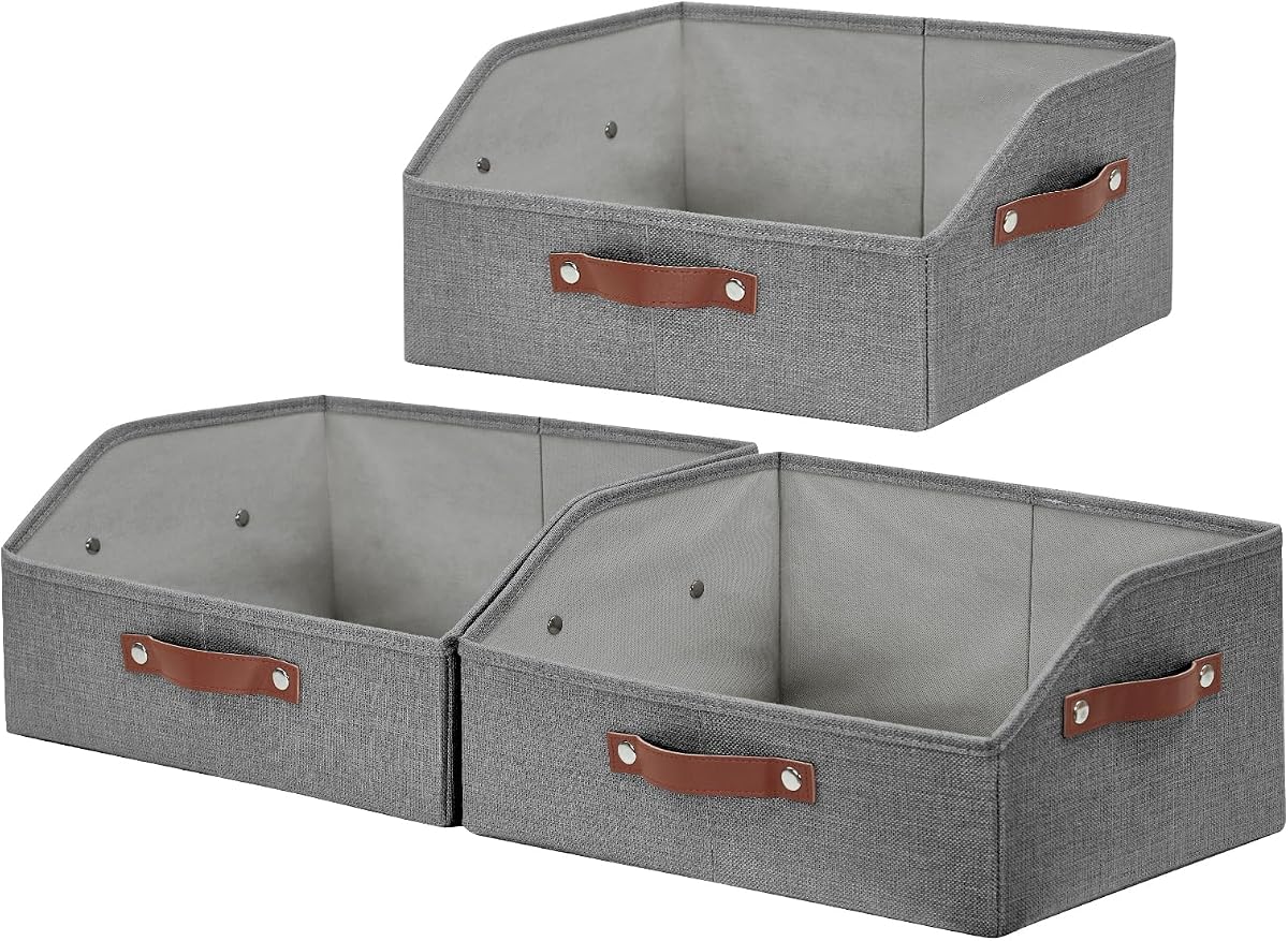 Closet Organizers and Storage, Linen Trapezoid Storage Bins with Handles, Collapsible Shelf Organizer for Blanket, Towel, Clothes, Hats, Purse (Gray)