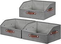 Vista 1 de Organizadores y almacenamiento de armario, contenedores de almacenamiento trapezoidales de lino con asas, organizador de estante plegable para Gris