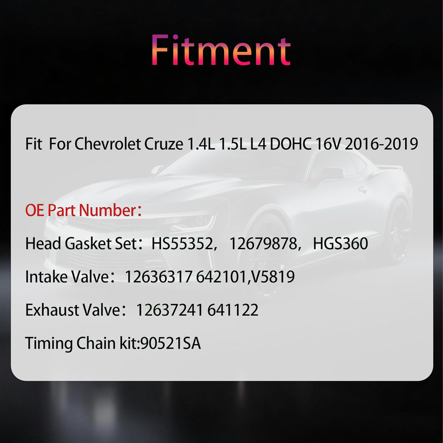 12636528 1.5 Engine Head Gasket Set w/Bolts Timing Chain Kit Intake & Exhaust Valve Fit for Chevrolet Cruze 1.4L 1.5L L4 2016-2019 DOHC 16V Replacement HGS360 HS55352