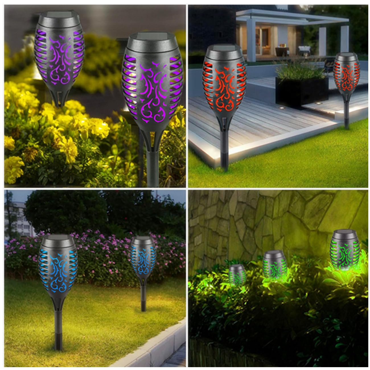 Waterpoorf - Torcia a LED a energia solare, per esterni, con fiamma tremolante, per decorazione del giardino, confezione da 6, con accensione automatica e spegnimento automatico, per patio