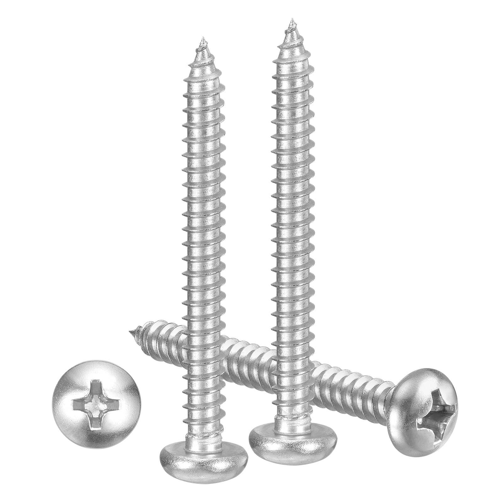 METALLIXITY Phillips Pan Head Self Tapping Screws(#12x2") 50Pcs, 304 Stainless Steel Self Drilling Screw for Metal Wood Plastic, for Cabinet Wall Shutter Plate Rock Furniture, Silver Tone — image 1