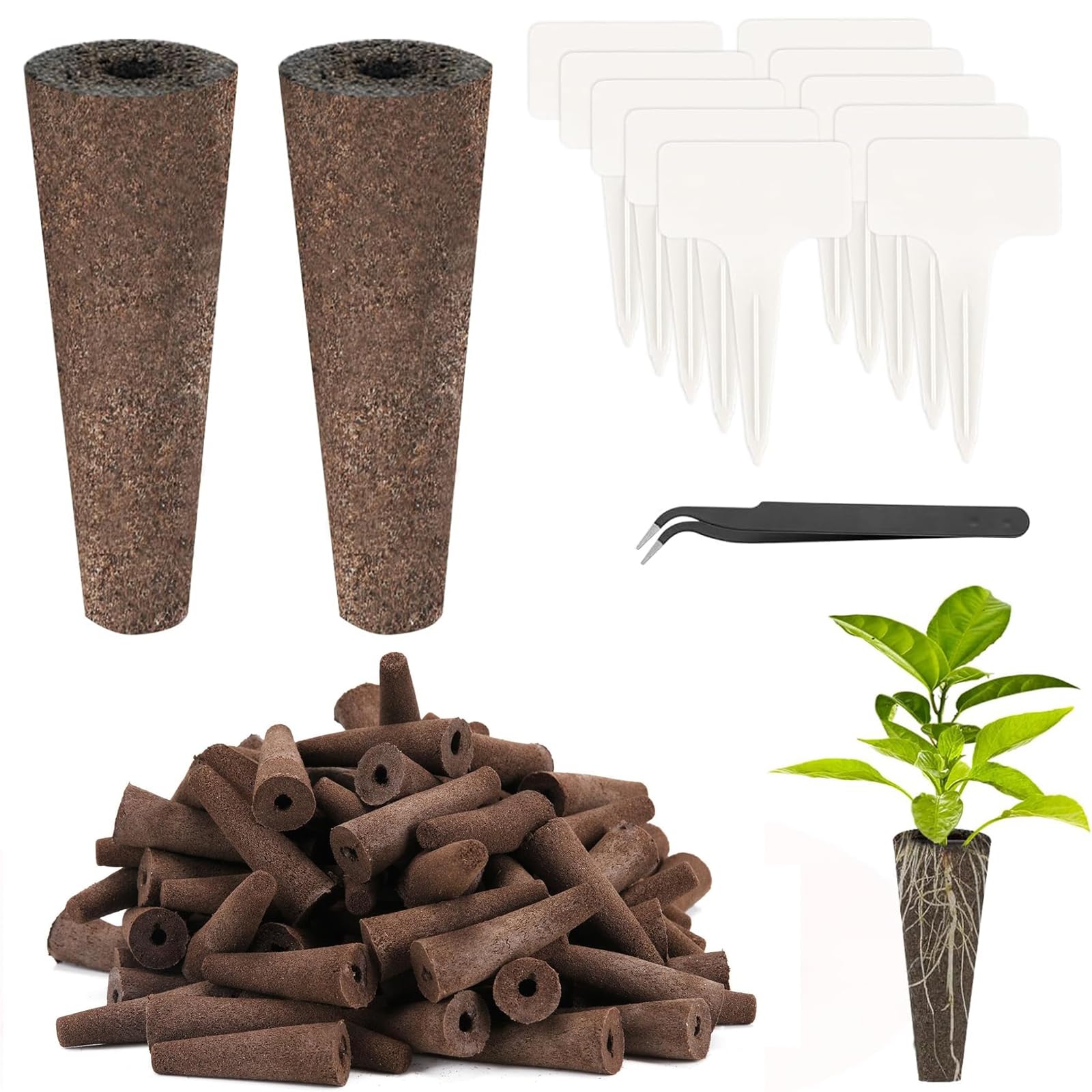 60 Pack Grow Sponges, Seed Pods Replacement Root Growth Sponges Compatible with AeroGarden, Seed Pods Kit with 8 Plant Labels and 1 Tweezers for Hydroponic Indoor Garden System