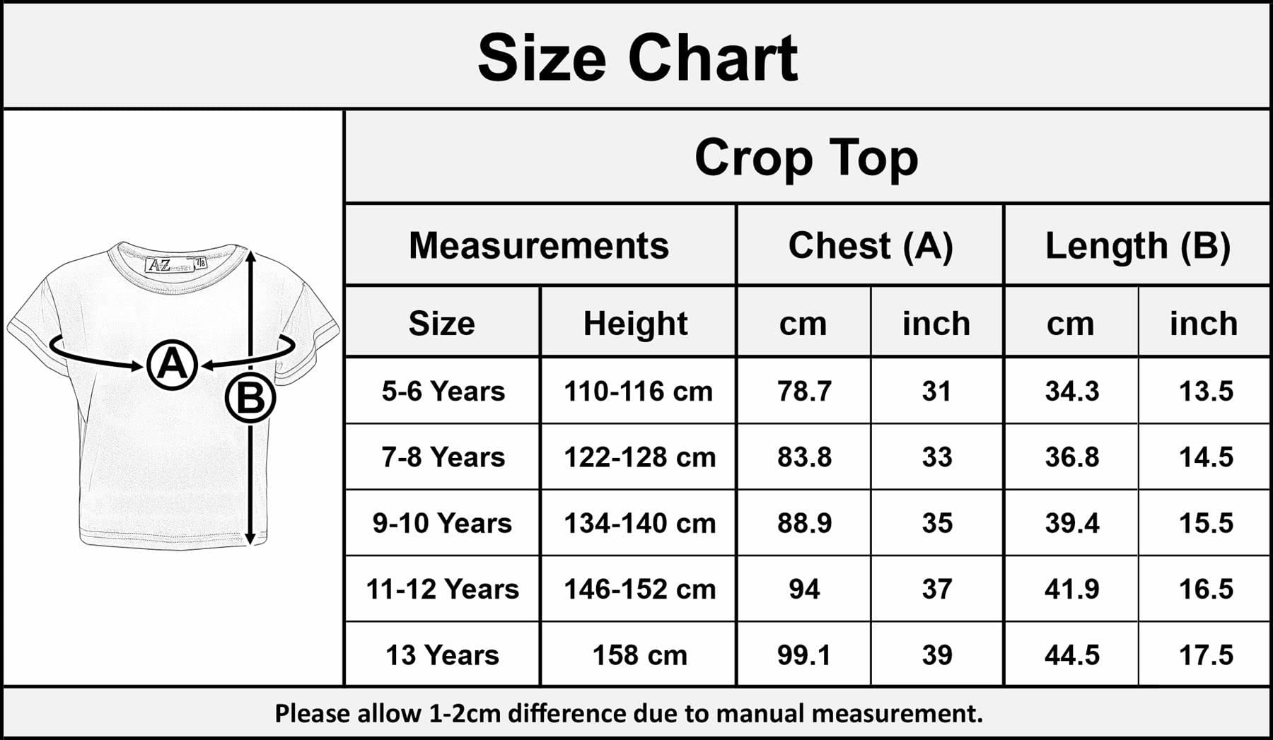 A2Z 4 Kids Filles Crop Top Plain T Shirt Comfortable Soft Feel Été Fashionable Outfit Casual Ensembles Âge 5-13 Ans