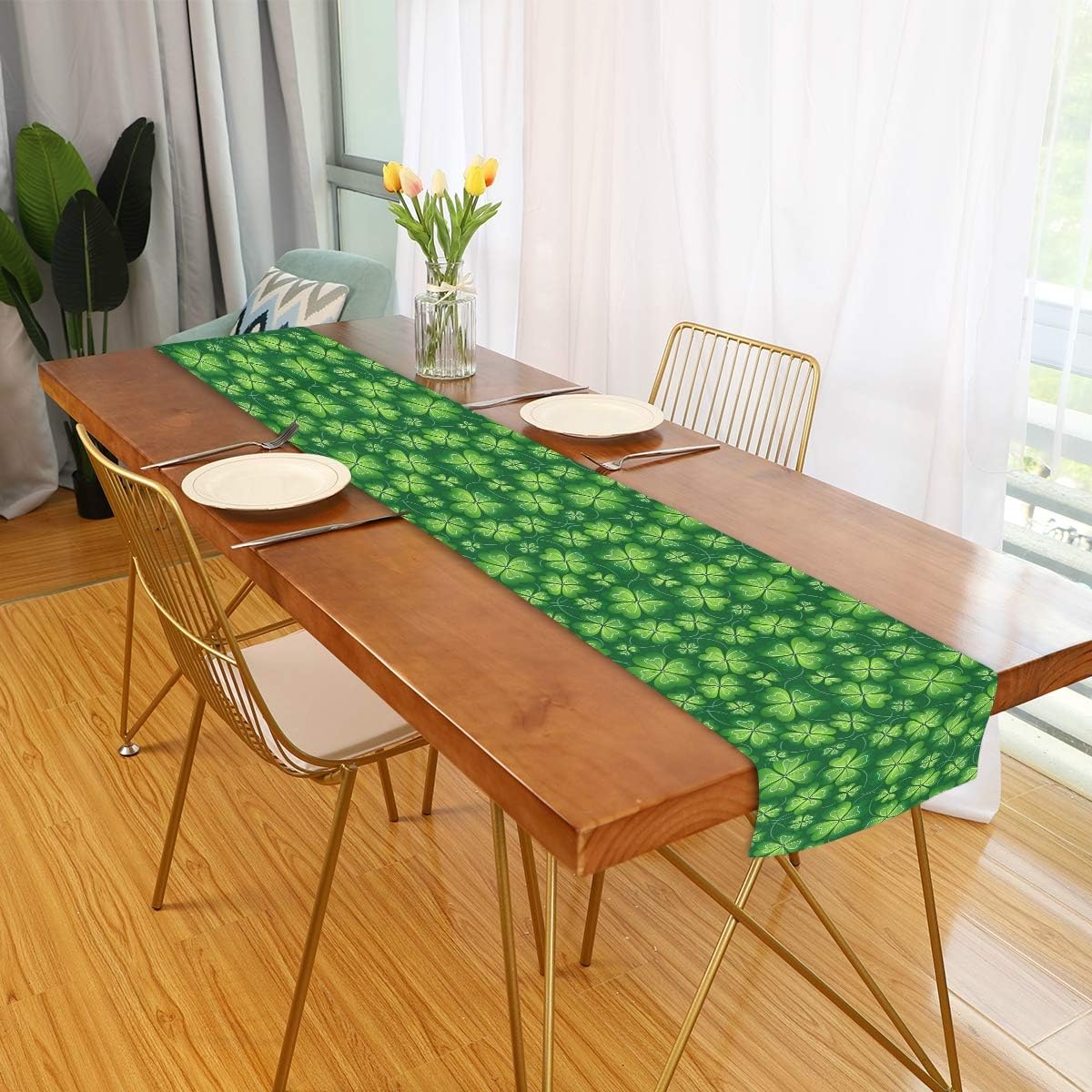 Wamika Happy St Patrick's Day Shamrock Clover Lucky Green Hat Long Table Runner Cloth 13x70 Inch, Patrick Day Rainbow Table Runner Placemat for Kitchen Dining Wedding Home Decor Gift Housewarming