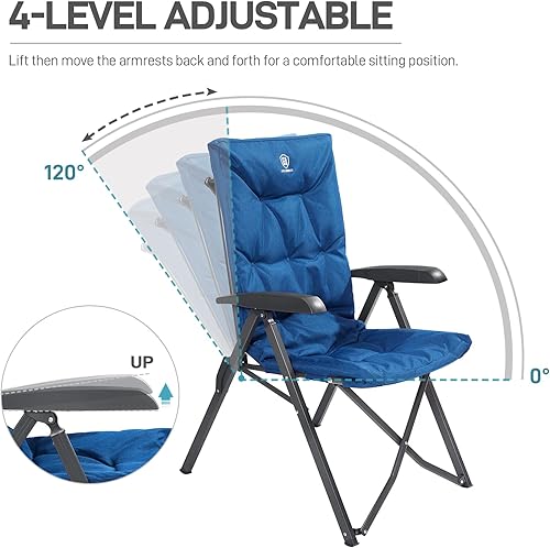 Miniatura 4 de EVER ADVANCED Silla de camping plegable acolchada de 4 posiciones, reclinable ajustable con respaldo alto, portátil para adultos, capacidad de peso