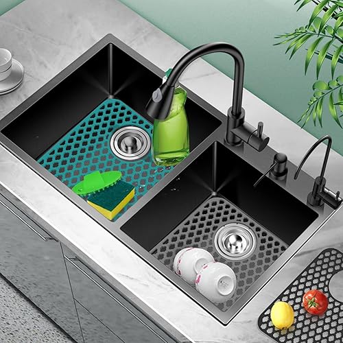 Miniatura 5 de Tapete de silicona para fregadero de cocina, tapete de secado de platos con drenaje trasero, protege el fregadero de manchas, arañazos, protector de