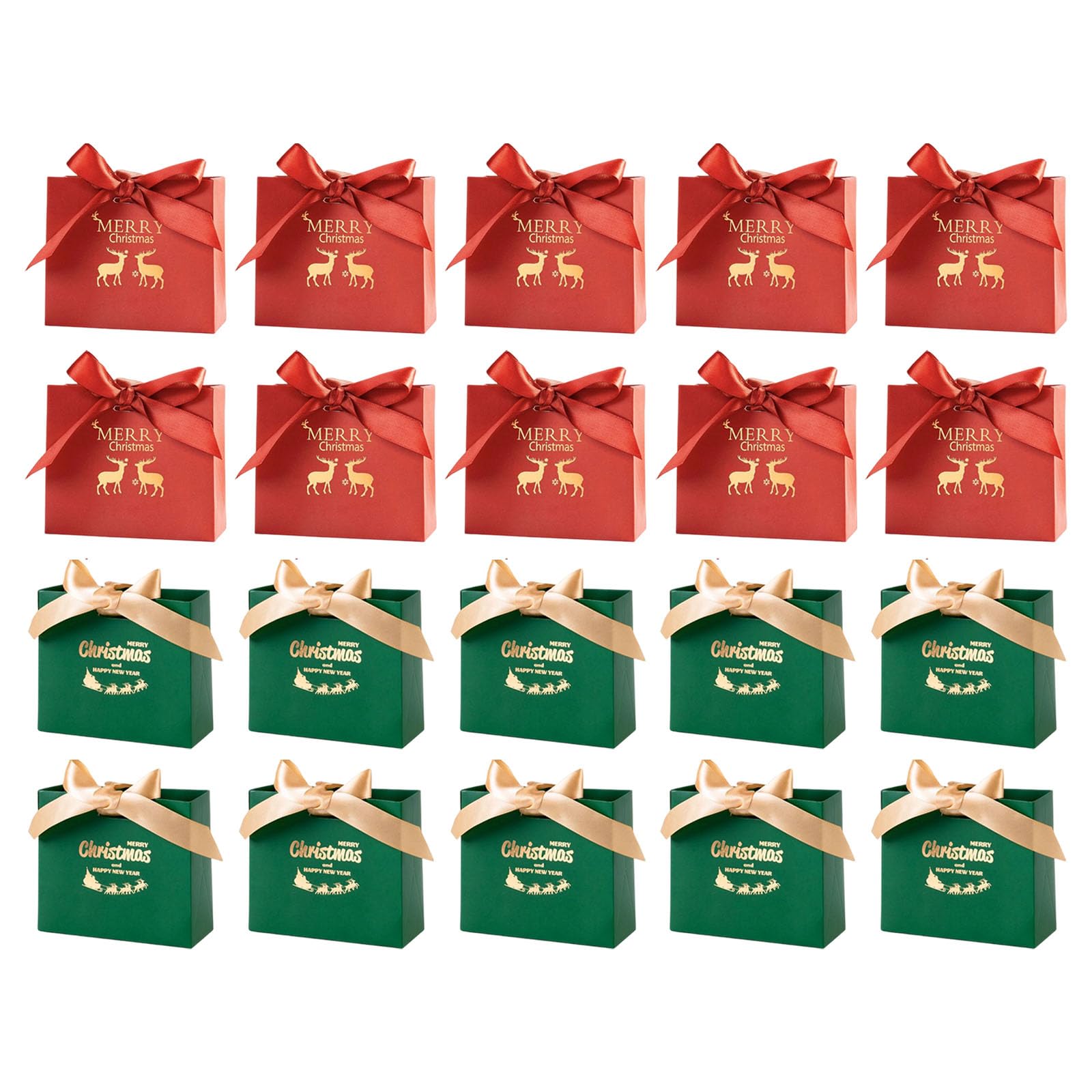 Kalttoy Red Green Box Set With Ribbon Gold Foil Paper Party Treat Bag Cookie Candy Holder Case For Festival Gift Packaging Festive Gold Ribbon Box